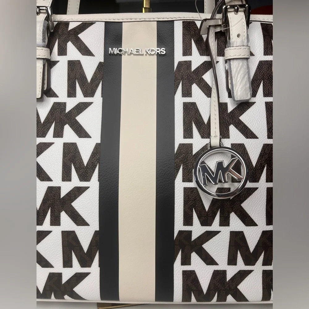 Michael Kors Large Logo Carryall Tote Signature MK Stripe NWT